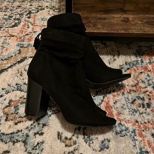 Suede peep toe booties